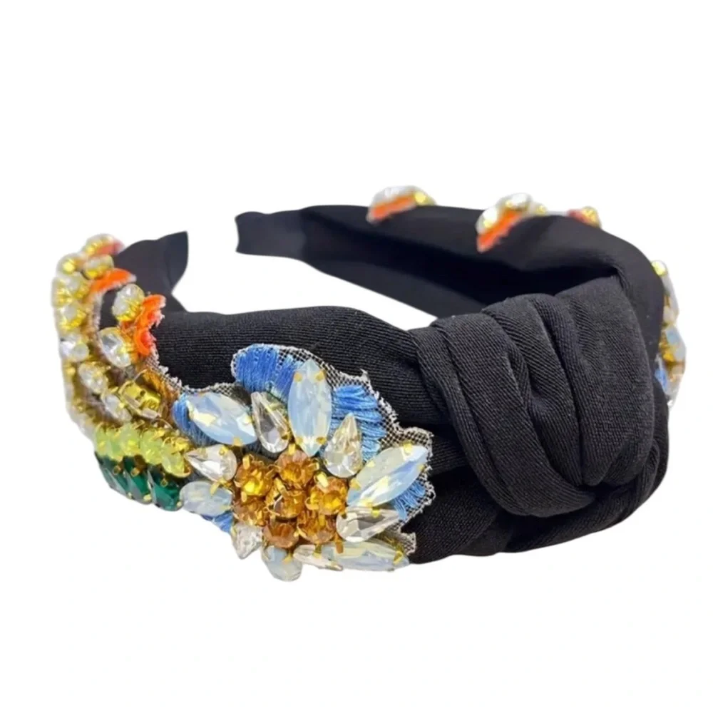 Rhinestone Floral Embroidered Headband
